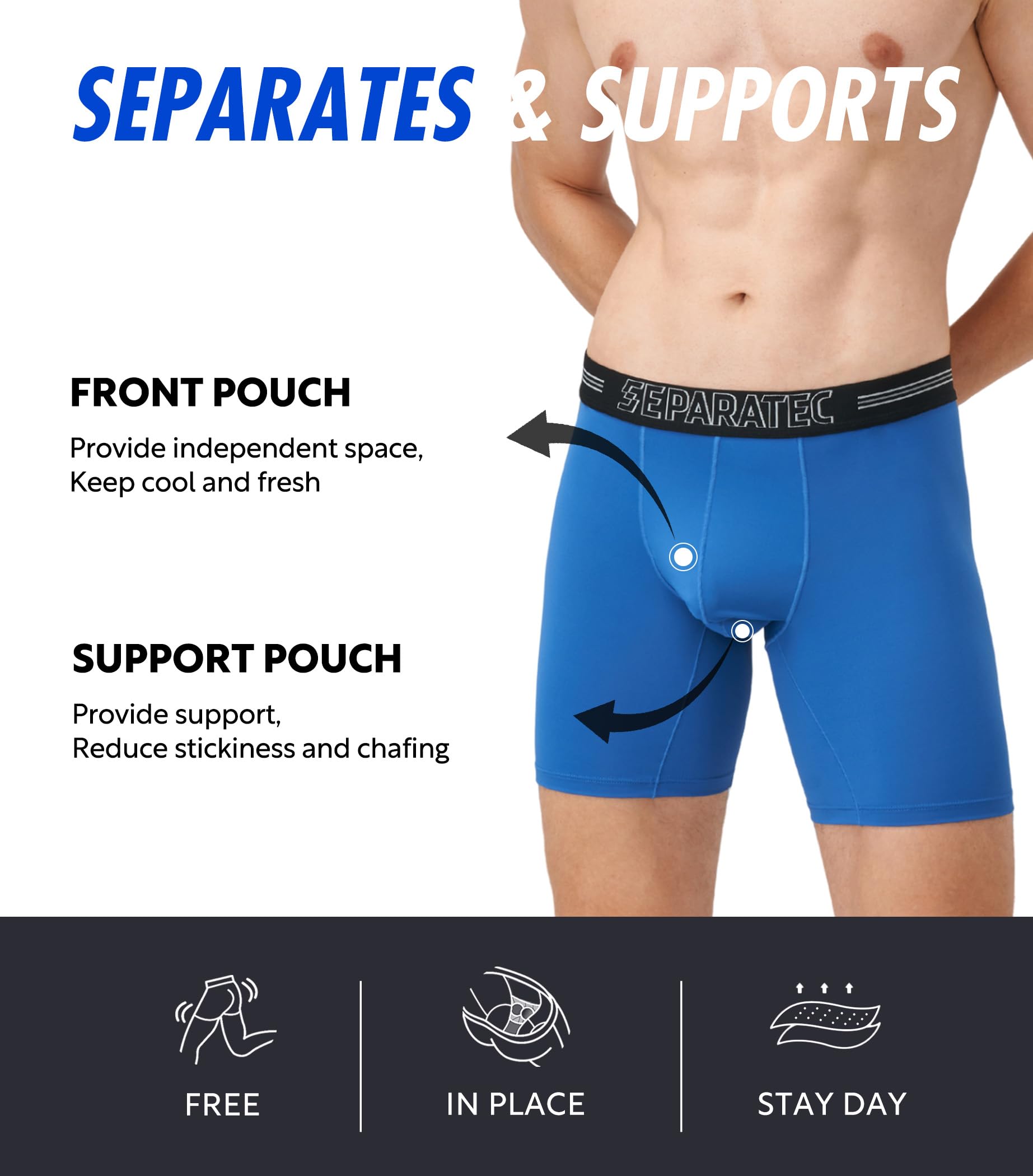 Separatec Dual Pouch Underwear for Men Moisture Wicking Men's Boxer Briefs with Ball Pouch, Printed Underwear 3 or 5 Pack
