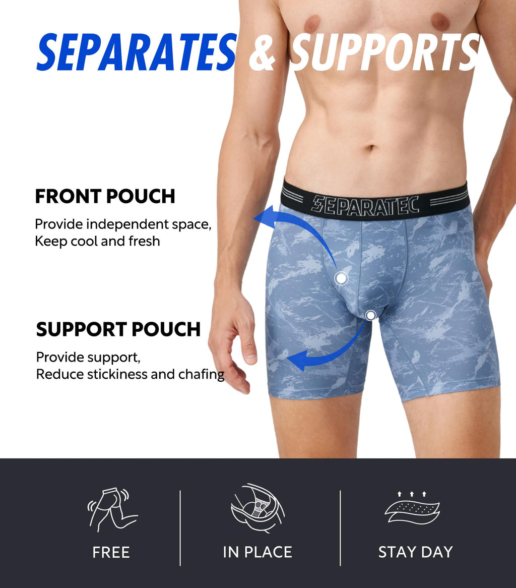 Separatec Dual Pouch Underwear for Men Moisture Wicking Men's Boxer Briefs with Ball Pouch, Printed Underwear 3 or 5 Pack