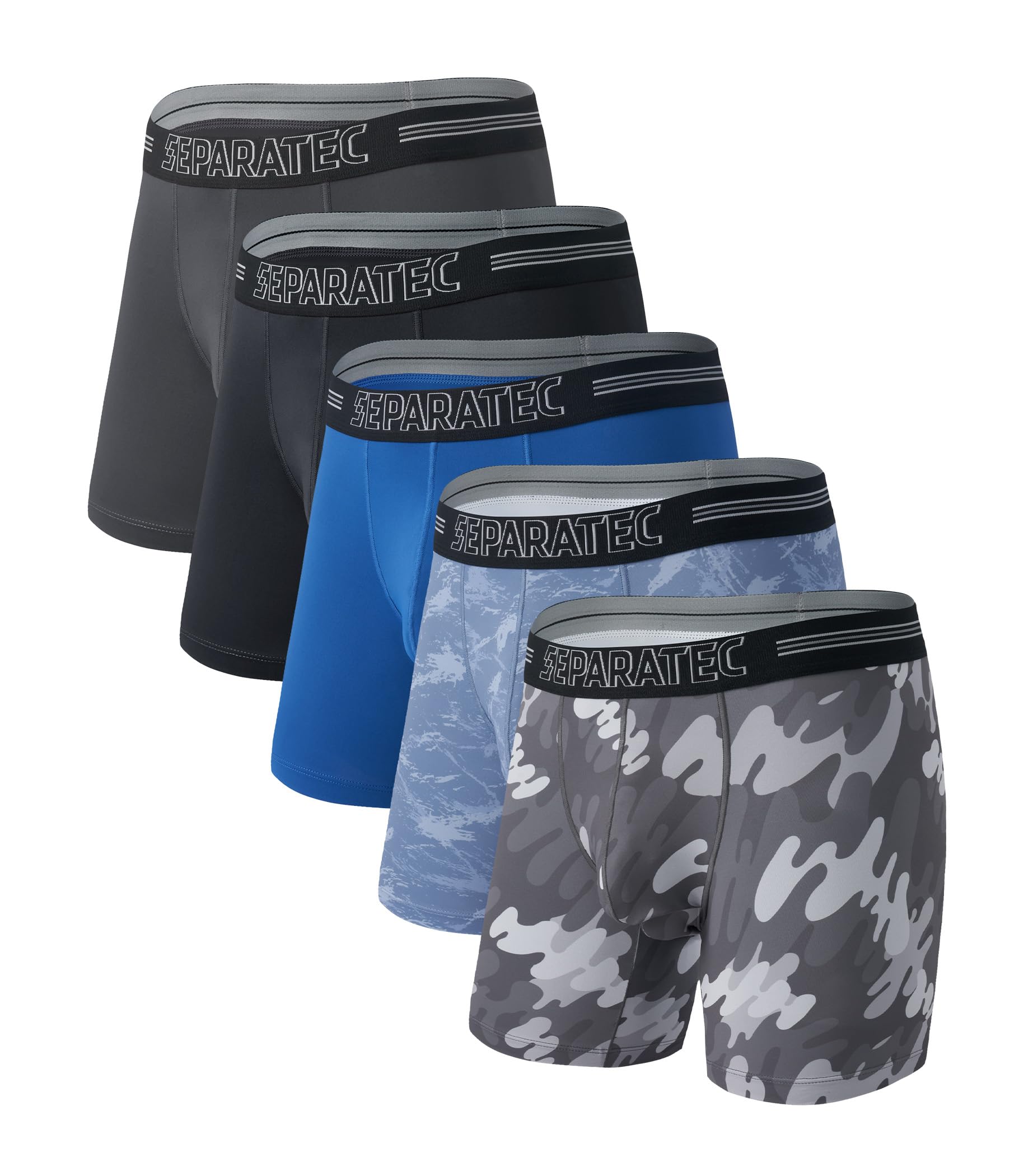 Separatec Dual Pouch Underwear for Men Moisture Wicking Men's Boxer Briefs with Ball Pouch, Printed Underwear 3 or 5 Pack