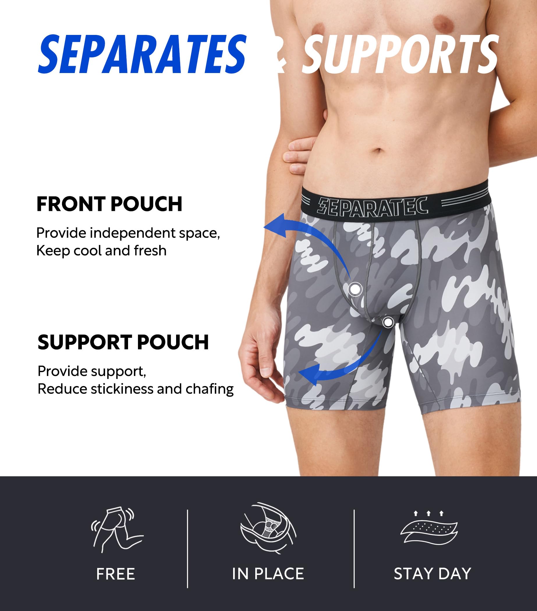 Separatec Dual Pouch Underwear for Men Moisture Wicking Men's Boxer Briefs with Ball Pouch, Printed Underwear 3 or 5 Pack