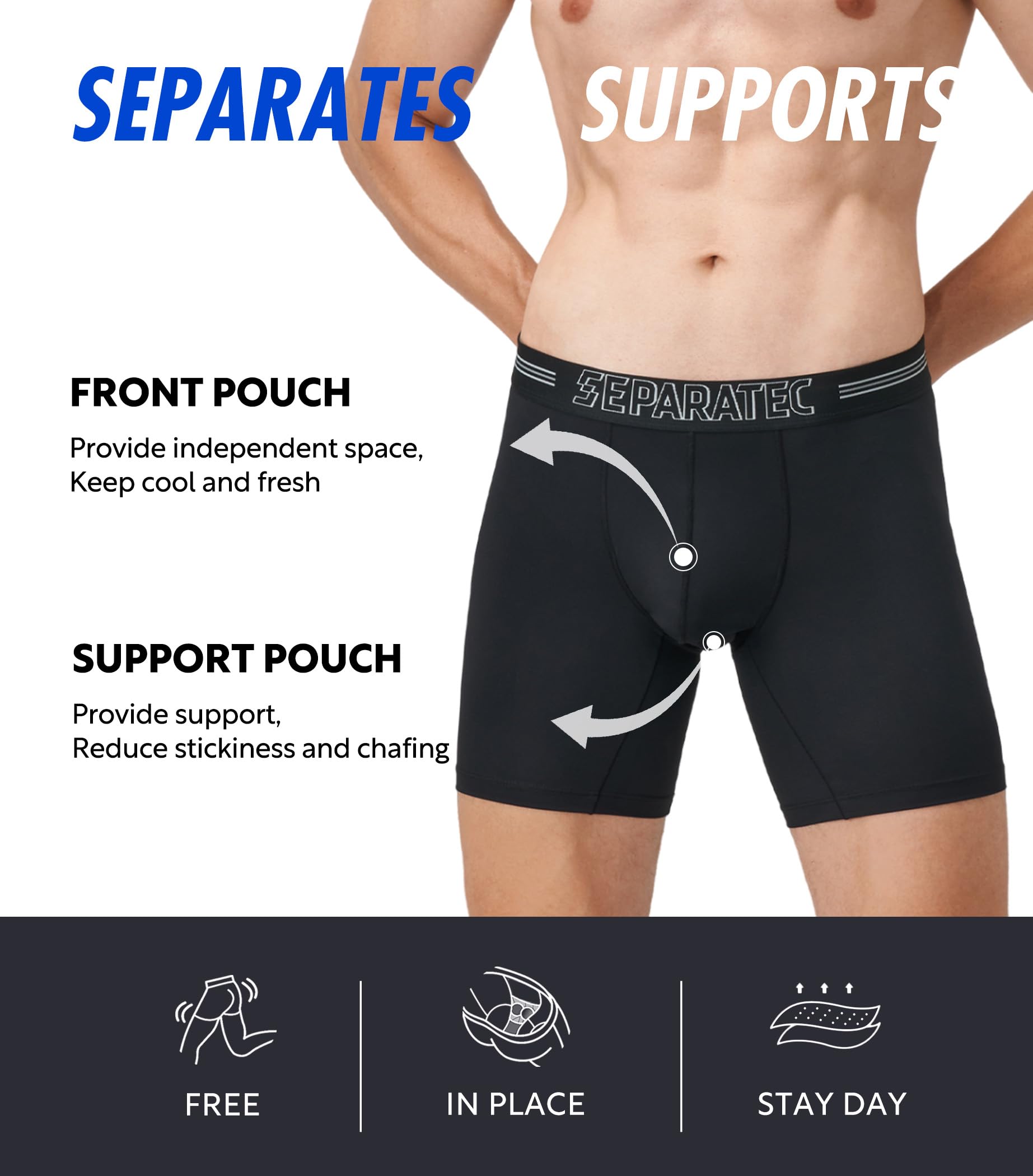 Separatec Dual Pouch Underwear for Men Moisture Wicking Men's Boxer Briefs with Ball Pouch, Printed Underwear 3 or 5 Pack