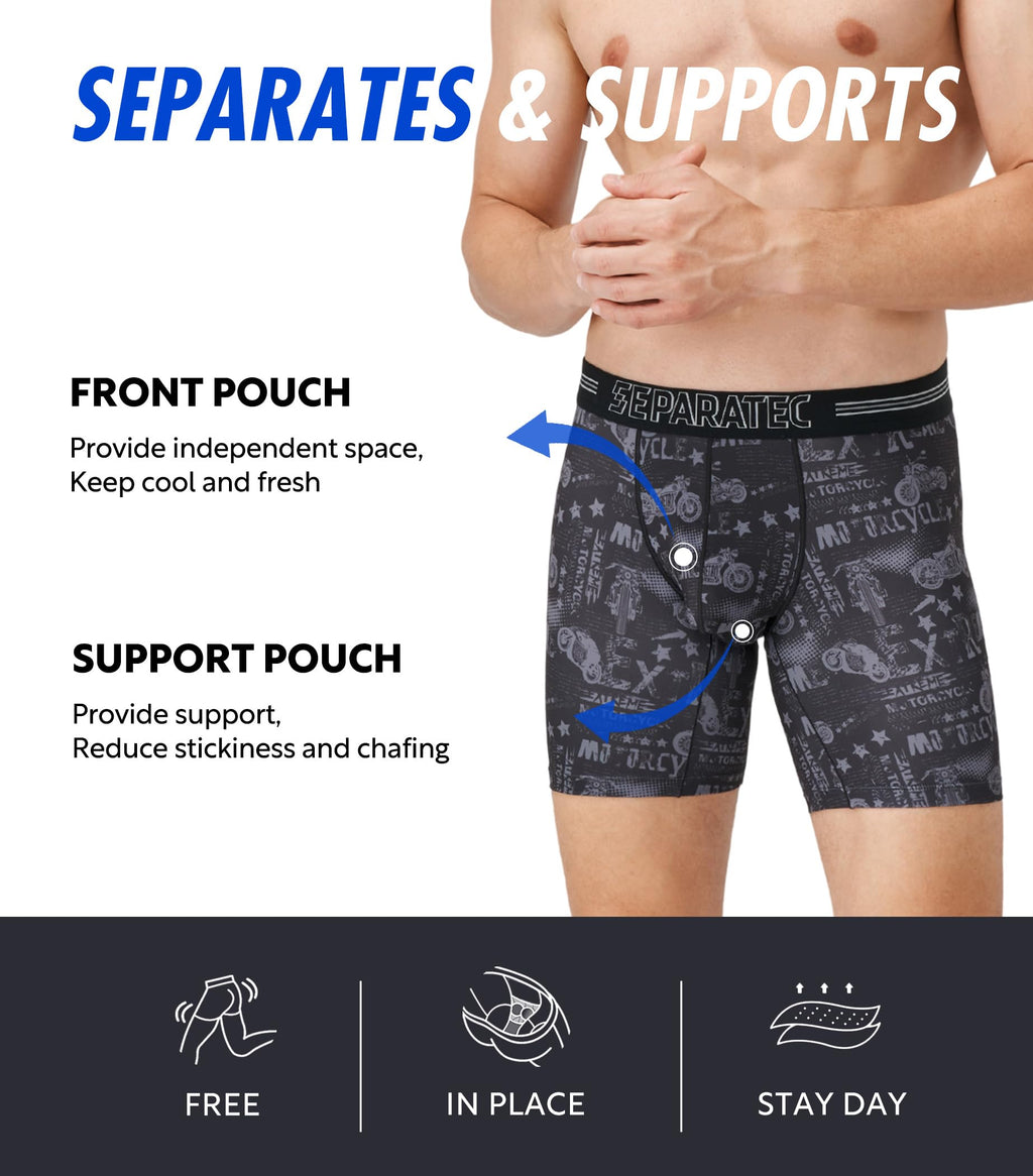 Separatec Dual Pouch Underwear for Men Moisture Wicking Men's Boxer Briefs with Ball Pouch, Printed Underwear 3 or 5 Pack