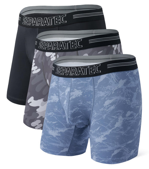 Separatec Dual Pouch Underwear for Men Moisture Wicking Men's Boxer Briefs with Ball Pouch, Printed Underwear 3 or 5 Pack