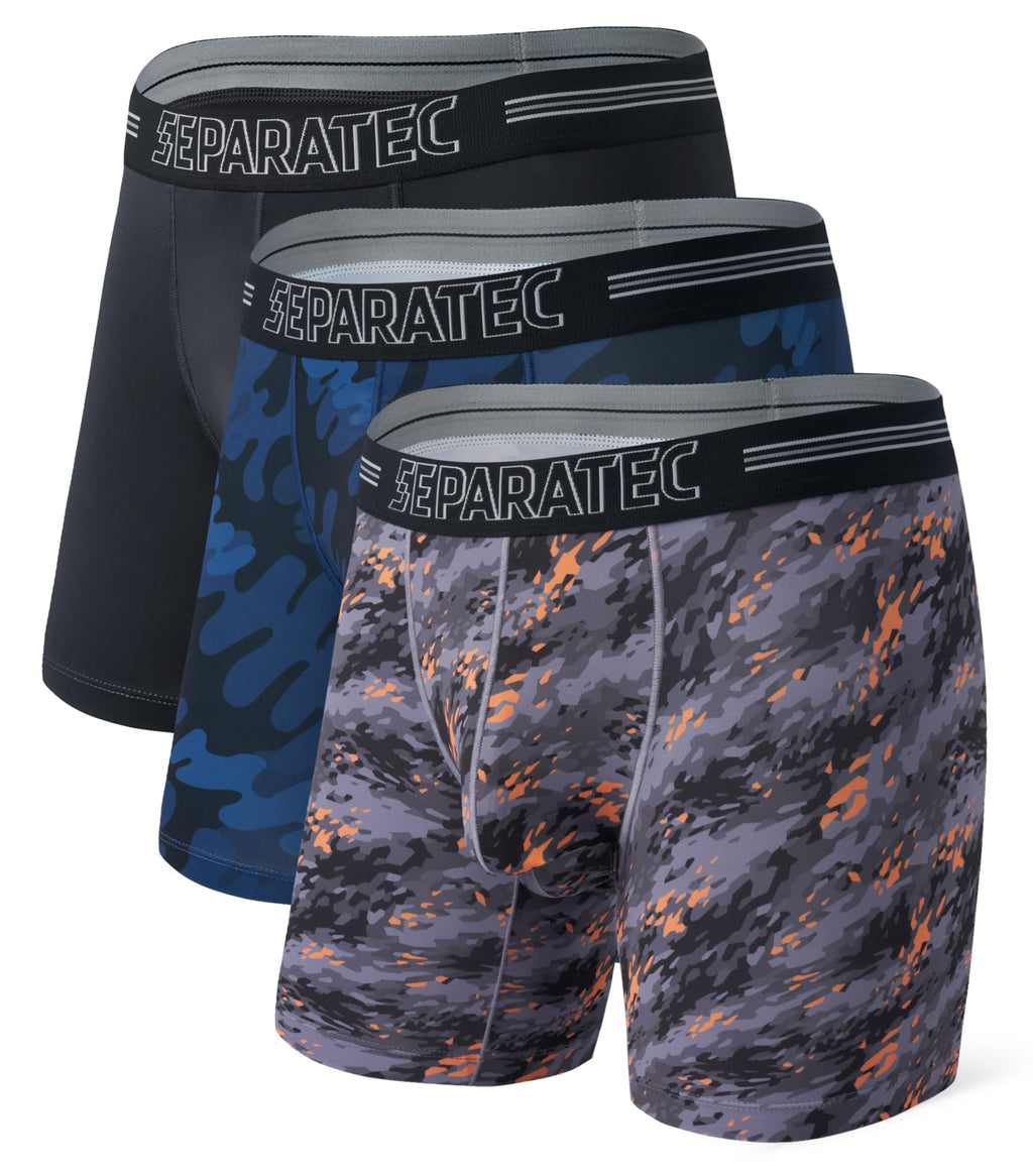 Separatec Dual Pouch Underwear for Men Moisture Wicking Men's Boxer Briefs with Ball Pouch, Printed Underwear 3 or 5 Pack