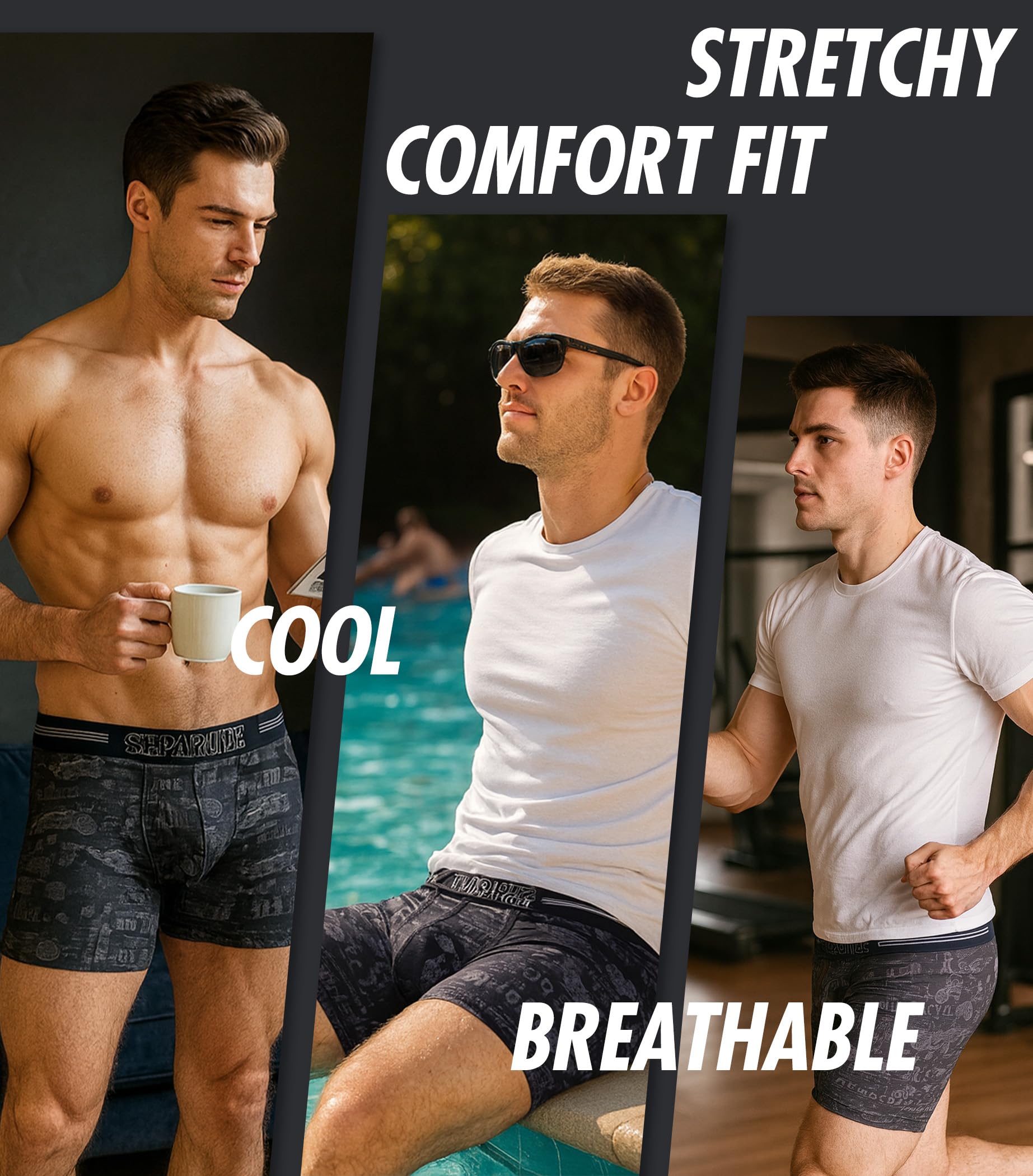 Separatec Dual Pouch Underwear for Men Moisture Wicking Men's Boxer Briefs with Ball Pouch, Printed Underwear 3 or 5 Pack