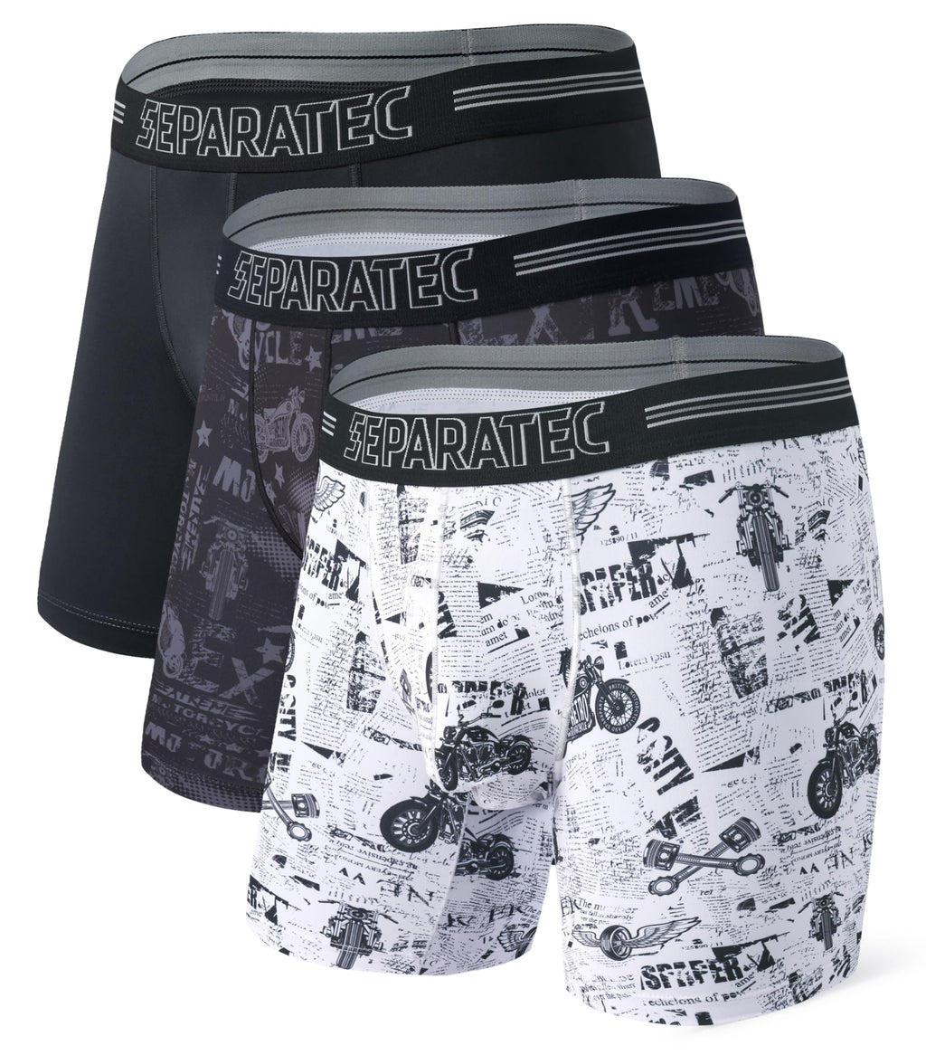 Separatec Dual Pouch Underwear for Men Moisture Wicking Men's Boxer Briefs with Ball Pouch, Printed Underwear 3 or 5 Pack
